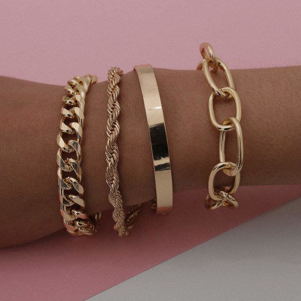 Sæt med 4 delikate boho-armbånd i guld og sølv til kvinder - justerbare, moderigtige