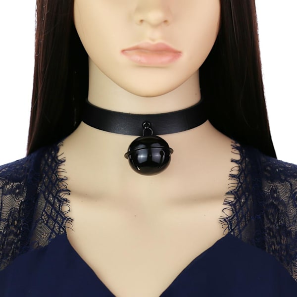 Svart choker gotisk halskjede PU skinn choker bjelle halskjede kvinner