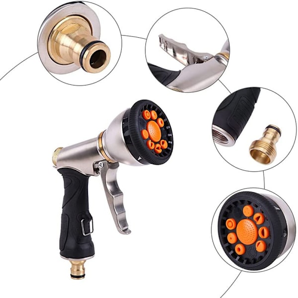 Hageslange med høytrykksvannpistol med 9 justerbare moduser