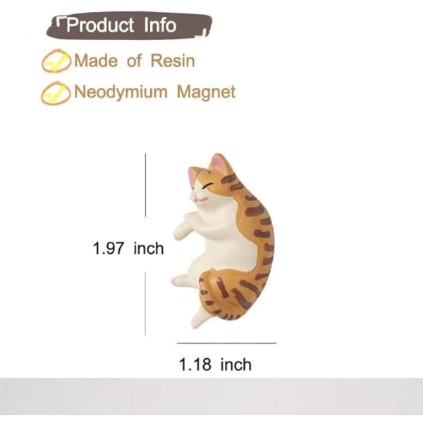 Söta katt-kylskåpsmagneter, 6 liggande tjocka kattunge-kylskåpsmagneter