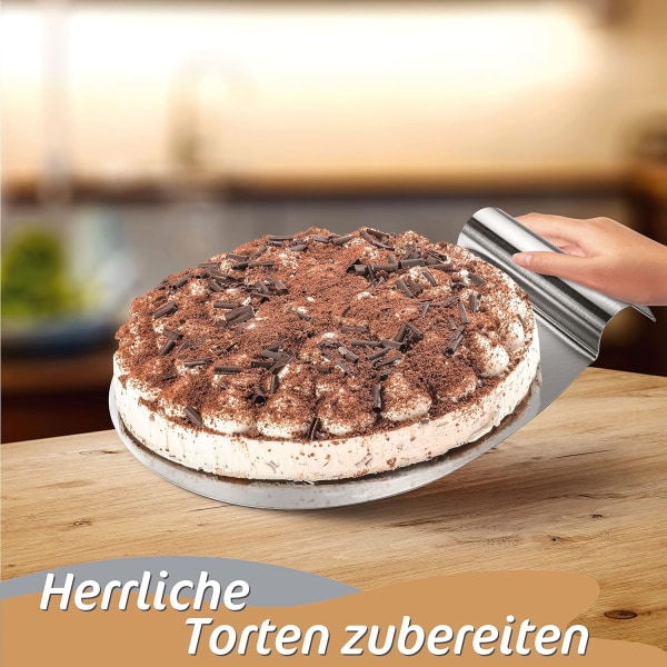 Kakeflytter - flat rustfritt stål kakebeskytter - formstabil kakeflytter med forsænket grep - ideell som kakebunn, hjelper i kaketilberedning og pizzaskall 26,8*27,2cm