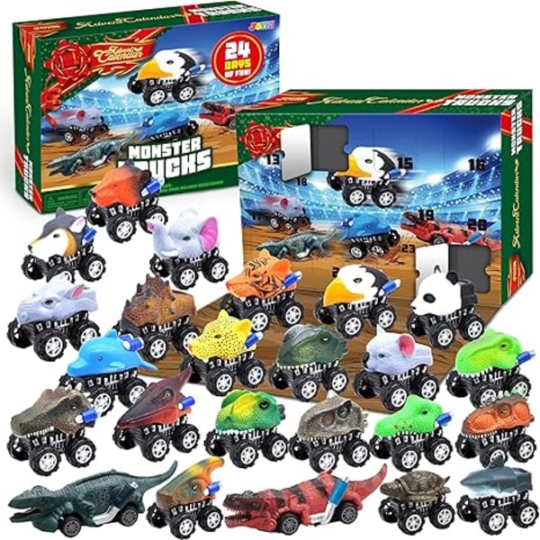 Julekalender 2024, 24 Dages Nedtælling Kalender Legetøj med Monstertruck Legetøj, Julegave, Julefester, Julekalender