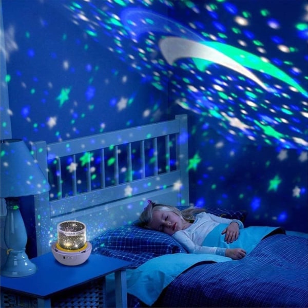 8 moduser og 8 temaer 360° roterende LED-projektorlampe, oppladbar nattlysstjerneprojeksjon for baby barn voksen soverom