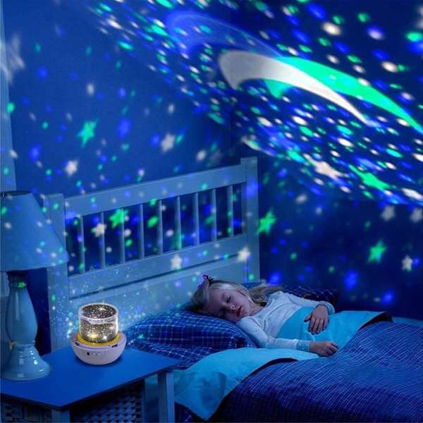 8 tilstande og 8 temaer 360° roterende LED-projektorlampe, genopladelig nattelysstjerneprojektion til babybørns voksensoveværelse