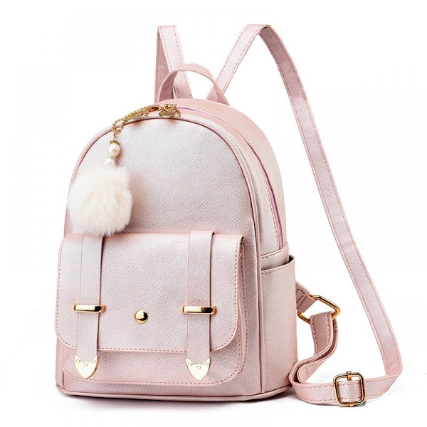 Flickor Fashion Ryggsäck Mini Ryggsäck Handväska för Kvinnor Tonårsflickor Handväskor PU Läder Pompom Ryggsäck Axelväska