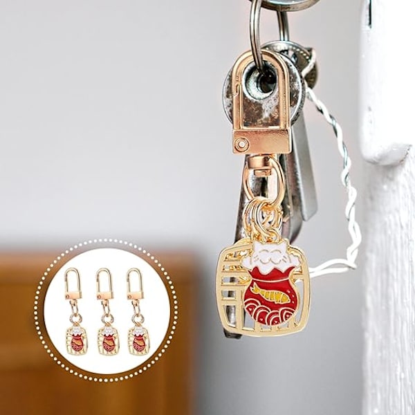 3 stk. Lykkekat Nøglering Tegneserie Dyr Nøglering Lykke Charm Nøgle Kæde Ornament Studerende Charm
