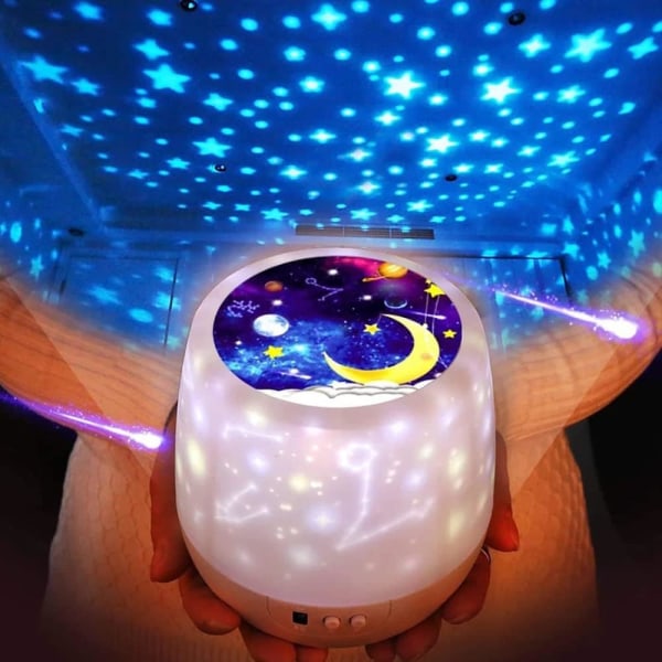 8 moduser og 8 temaer 360° roterende LED-projektorlampe, oppladbar nattlysstjerneprojeksjon for baby barn voksen soverom