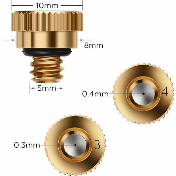 20-pack 0,4 mm mässingsdimmunstycke, vattenbesparande dimspruthuvud, för