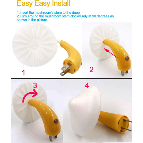 [2 Pack]  Plug-in LED Mushroom Night Light Lamp med skymningssensor,Pl
