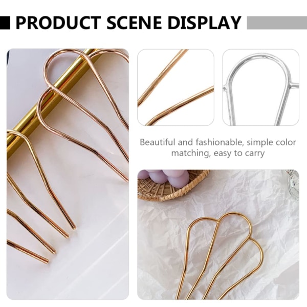 2 stk U-formet hårgaffel Side Fork Style Hårnål 4 Prong Hair Updo Bun Hårnålspinner i legering Hårklips Grips Hårstyling Tilbehør for kvinner Jenter