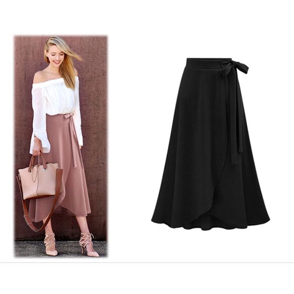 Women's High Waist A-Line Pockets Skirt Skater Flared Midi Skirt black XL