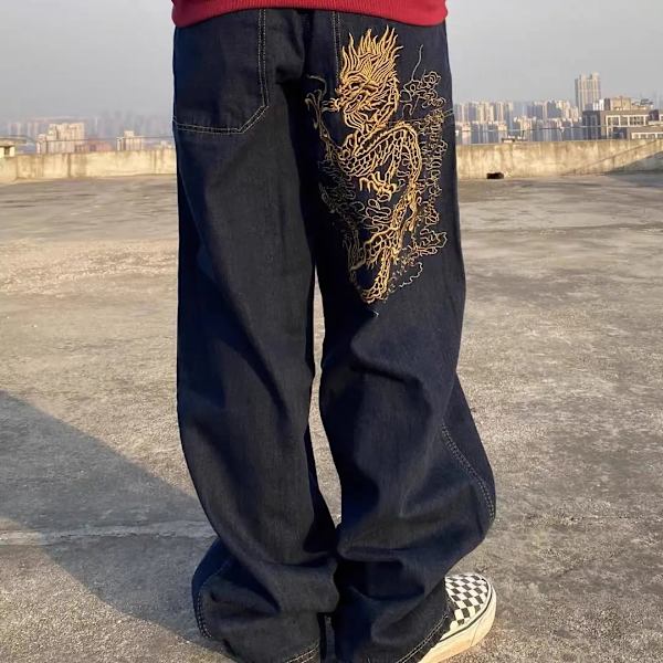 Amerikanska retro street loose broderade raka jeans kvinnor 2022 nya c