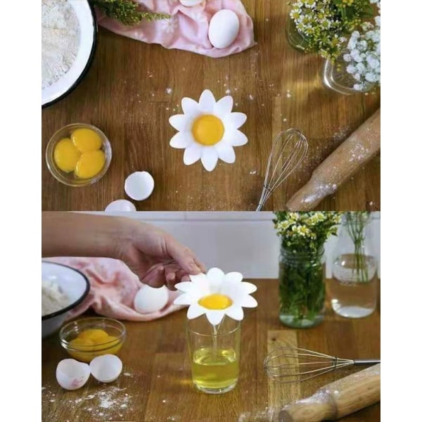 Daisy Plastik Æggeseparator, Æggehvide Blommedeler Køkken Gadgets Bageværktøj Æg Udtræk, Sød Blomst Design Hvid 4.3*4.3*1.18 tommer