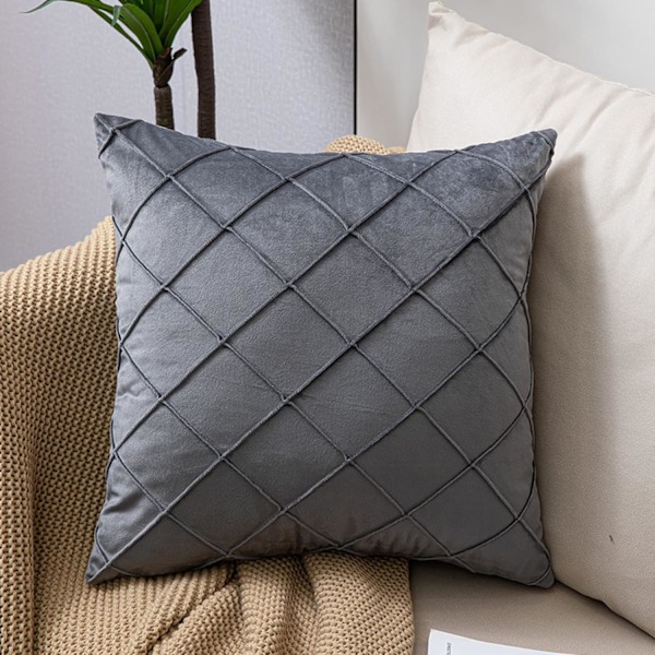 Set med 2 dekorativa sammetskuddfodral med ränder för soffa sovrum - 42 x 42 cm, grå