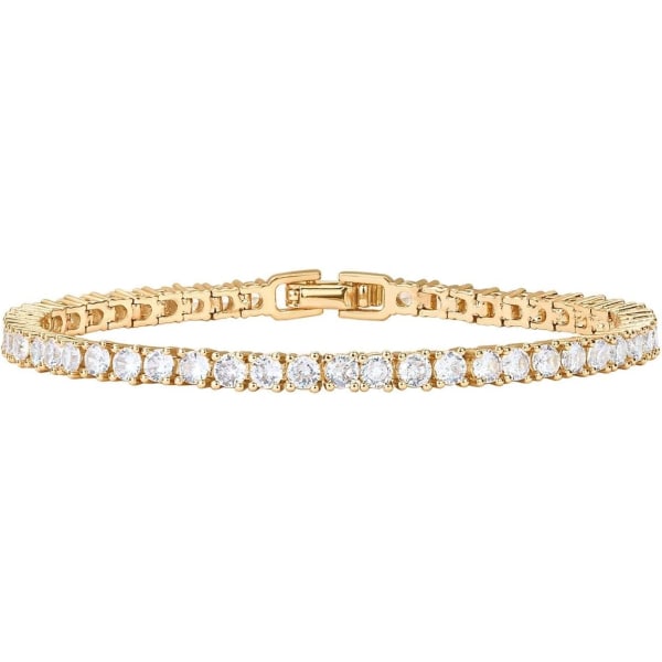 Pläterad 3mm kubisk zirkonia klassisk tennisarmband | Guld Armband