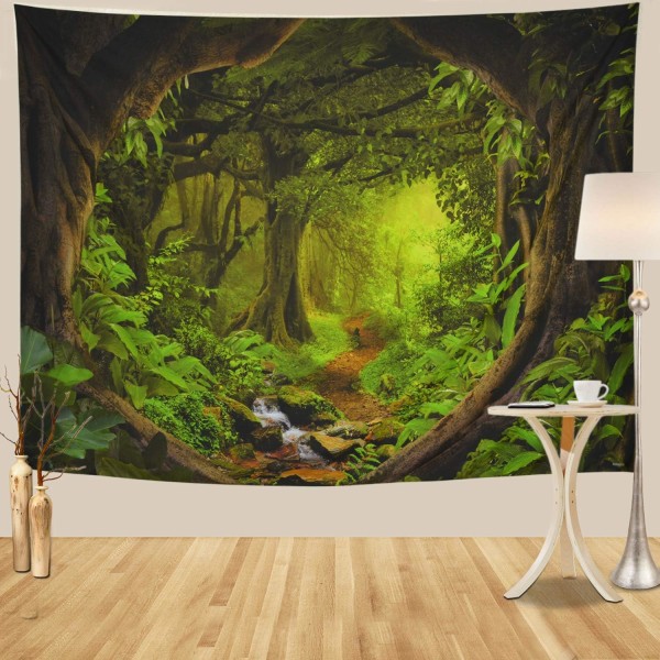 Forest Tapestry Nature Tree Cave Tapestry Väggbonad Misty Forest Tapestr