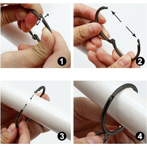 Gardinstänger, 40 stycken 38 mm gardinstång med klämmor, rostfritt stål gardinklämmor för duschdraperier, gardinstång för badrum, sovrumsfönster (svart)