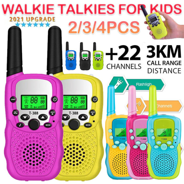 2-pak walkie talkie, legetøj til drenge eller piger i alderen 3-12, 3 km rækkevidde indendørs og