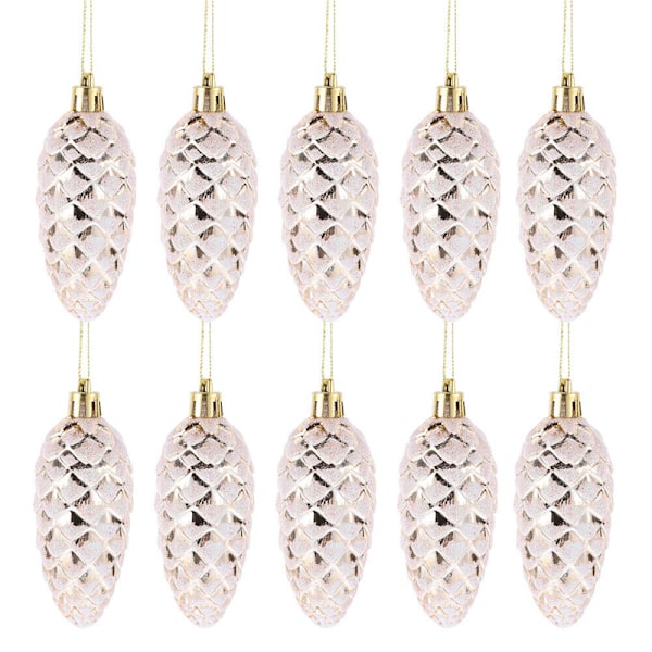 Set med 10 Glittrande Julgranskulor - Kottar - Champagne - för Julgransdekoration (Champagne)