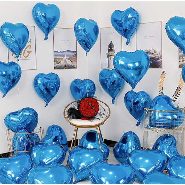 10 stk Blå Hjerteballon, Hjerteformet Ballon, Hjerte Helium Ballon til Fødselsdag, Bryllup, Valentinsdag, Julefest Dekoration