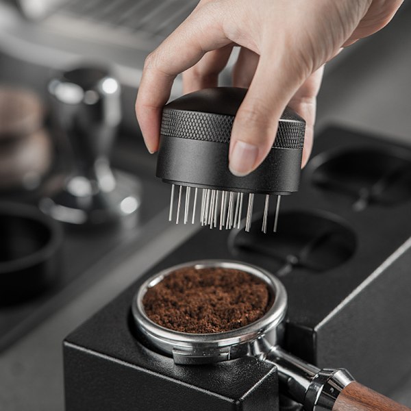 Espresso Kaffefordeler, Værktøj Espresso Kaffefordeler med Base, Rustfrit Stål Espresso Kaffefordeler, Justerbar Dybde Nålefordeler