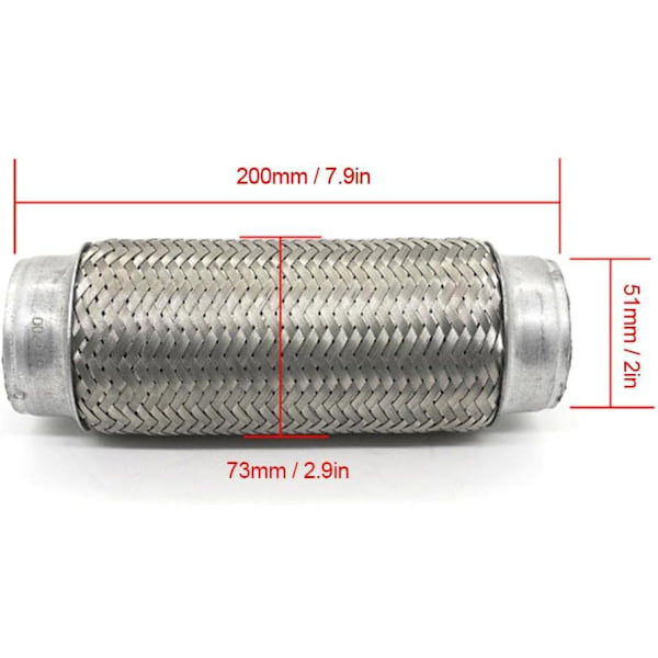 Flexibel Avgasslang Heavy Duty Rostfritt Stål Avgasslang Universal Fram Avgass Flexibel Fog Reparationsrör (51mm x 200mm)