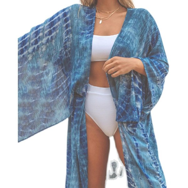 Kvinners trykte kåpe lange kaftaner strand lang skjørt bikini badedrakt cover up