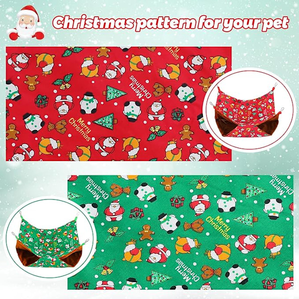 2 kappaletta joulufrettiriipukko marsun rotan riippumatto roikkuva lemmikkiriippumatto painettu joulupukki frettipeti pieneläin hamsteririipukko kani oravalle leikkimiseen, vihreä, punainen (Large)