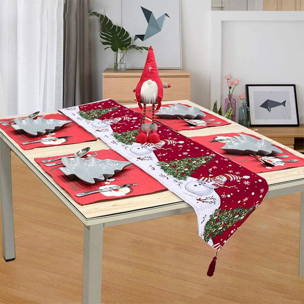 Julbordstablett - Bomullslinne Dekoration - Klassisk Matta för Matrum Fest Semester Dekoration (Röd, 180cm)