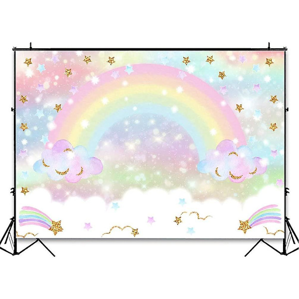 Sateenkaaren tausta syntymäpäiväjuhliin 7x5ft Glitter Star Rainbow Sky Cloud Ph