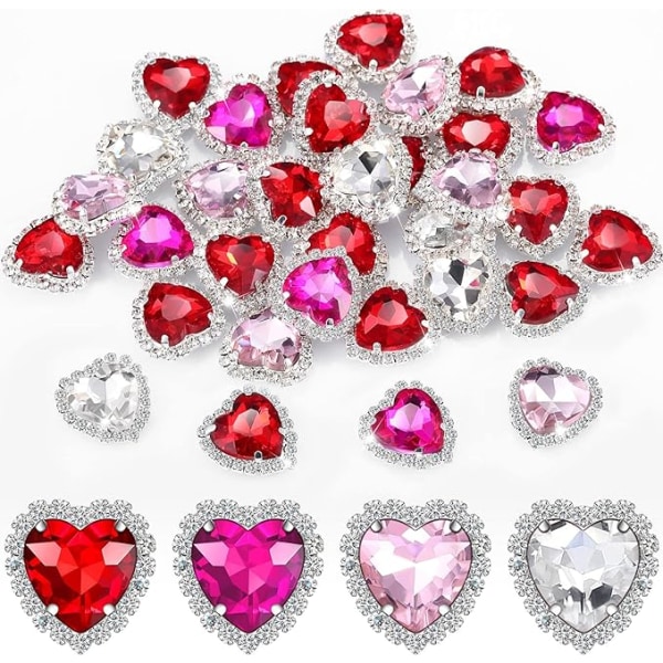 40 stk hjerteformede rhinestones knapper hjerte charms til negler, sy på rhinestones