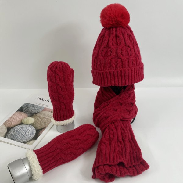 Christmas Womens Winter Knit Beanie, Scarf & Votter 3-delt sett, Ultra-myk