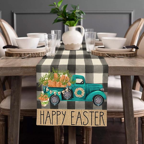 Buffalo Plaid Morot Ägg Lastbil Daisy Glad Påsk Bordslöpare