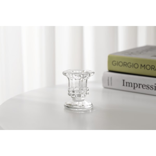Ljusstake i transparent glas - Set med 2 små ljusstakar för bröllop, jul, heminredning, stöd för koniska ljus, vardagsrum