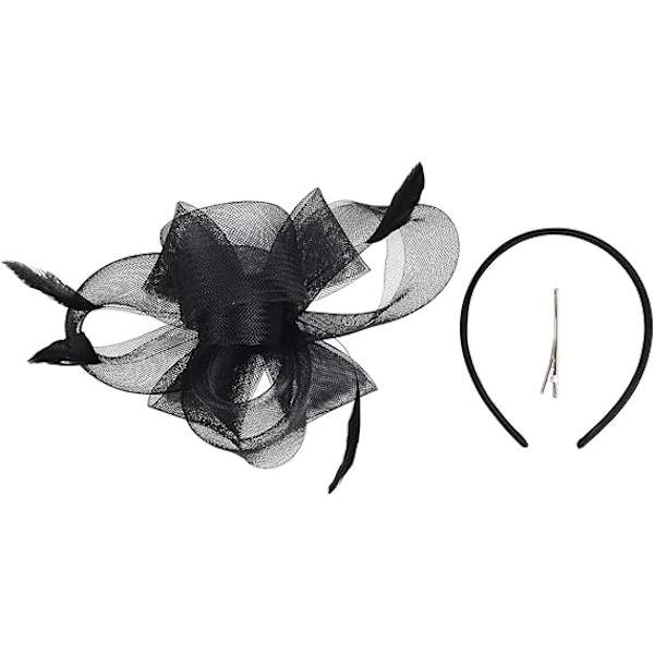 Hatt Blomma Fjäder Hårband Tea Party Huvudbonad med Klämma Derby Hatt för Flickor och Kvinnor