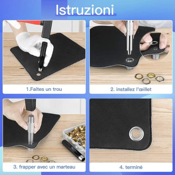 Grommet-kit 100 set Grommets Öglor Kit för läder, canvas, tält, markis