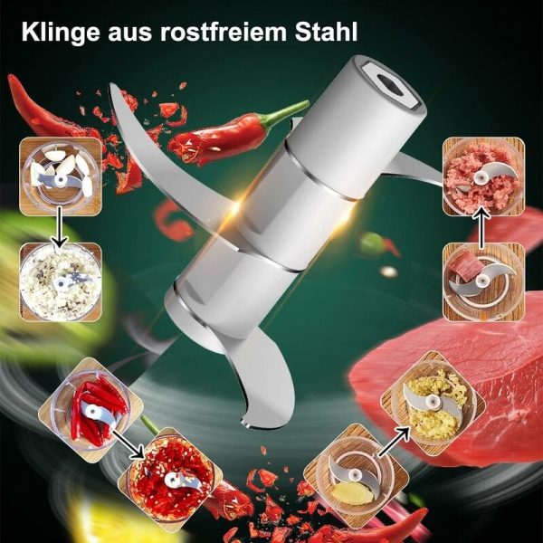 Elektrisk kødhakker, mini elektrisk hakker, 250 ml, elektrisk køkkenhakker med USB-oplader, løghakker med 3 blade