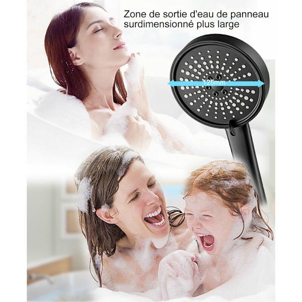 Massageshowerhoved, 5 spraytilstande universel massageshowerhoved, indeholder ikke vandslange, sort