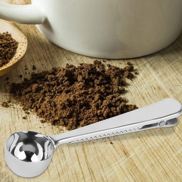 Måttsked för Malet Kaffe, Rostfritt Stål Kaffesked, Kaffemåttsked, 2 i 1 Måttsked för Kaffe med Påseförslutare, Rostfritt Stål
