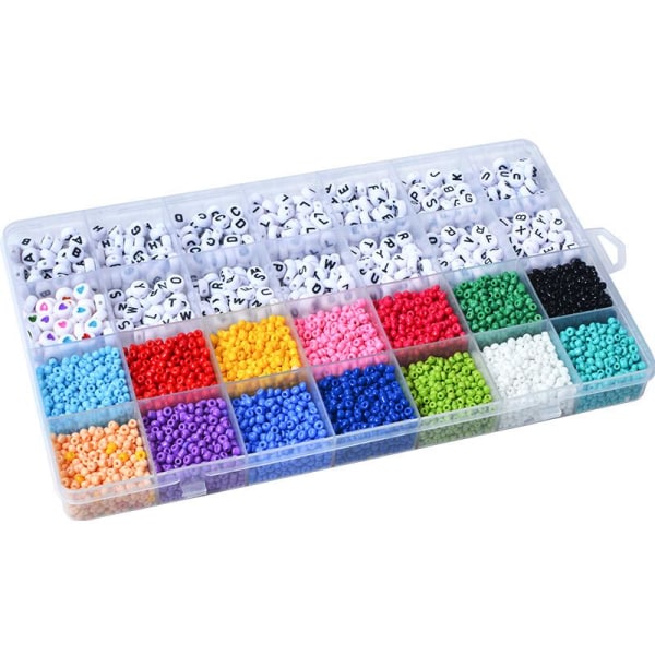 DIY - Perleæske - Seed beads - 3mm - Bogstavsperler multifarvet