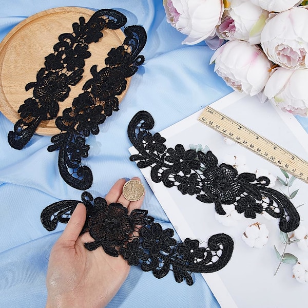 2 Par Blommiga Applikationer för Kläder Bohemisk Stil Ros Broderi Sy på Applikation för Bröllopsklänning Sy Spets Krage Klädtillbehör Hantverk för