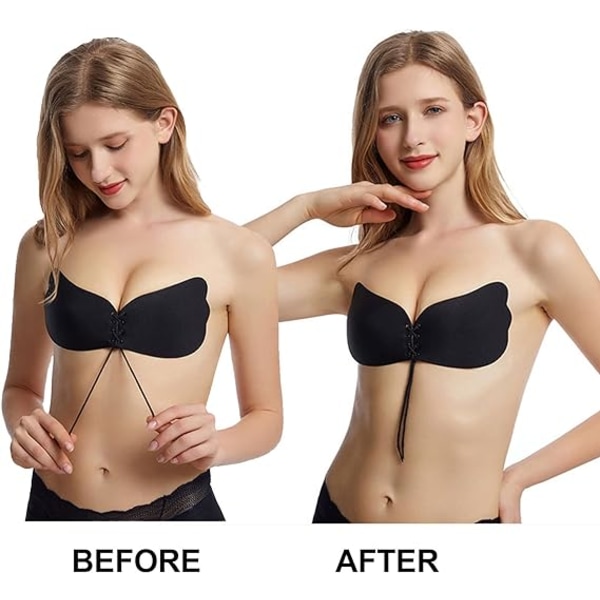 2 Strapless BH för kvinnor, självhäftande BH, beige, svart, push-up BH
