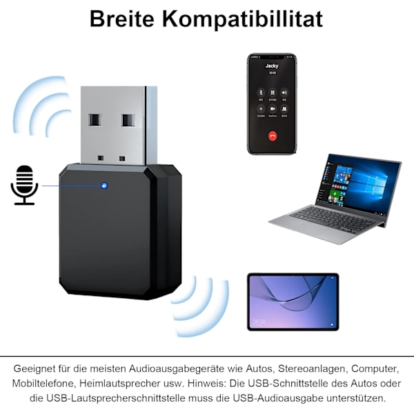 USB Bluetooth Adapter, Bluetooth 5.1 Adapter til bil AUX/USB dobbelt output, med 3,5 mm digital lydkabel, Bluetooth Dongle Bluetooth modtager