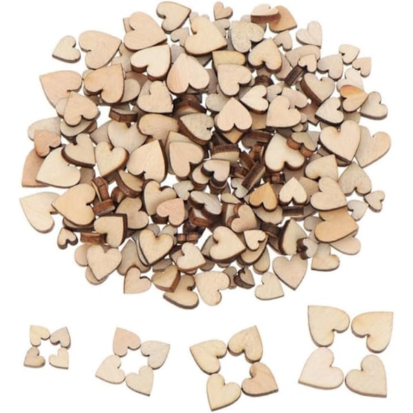 200 stycken små hjärtformade trädekorationer, naturliga obehandlade trä-hjärtformade blanka utsmyckningar för bröllop, fester, födelsedagar, presenter, hobby