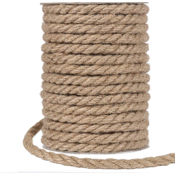 Naturlig Jute Garn 10mm 15m Naturlig Jute Garn Hage Tau for Katt Klørestolpe, Hagearbeid, Dekorative Håndverk (Brun)