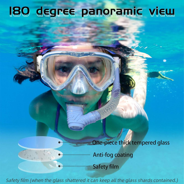 Barn simglasögon snorkel dykmask för ungdom, anti-dimma 180° klar sikt