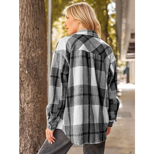 Womens Casual Plaid Shacket Button Down Langærmet Skjorte（Størrelse：L）