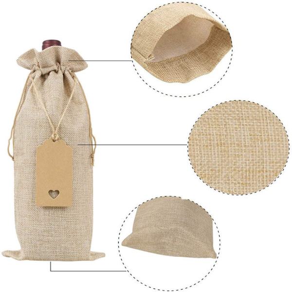 10 stk. Vinstokposer i Burlap med Snøre (Original Hampfarve)
