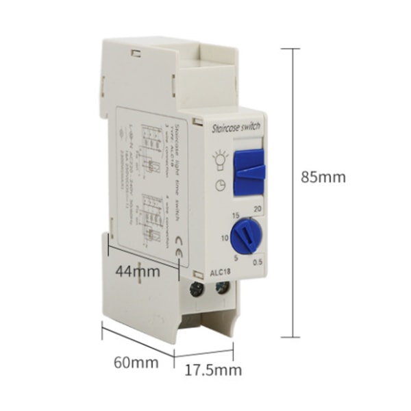 ALC18 Switch HC18A DHC18A Elektronisk Timer Trappetimer 230v Max Belastning 2300W DIN Skinne Montering