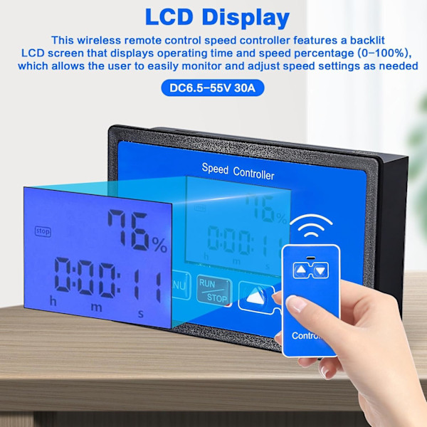 Hastighetskontroller, Justerbar LCD Trådløs Fjernkontroll DC Motor Hastighetskontroller DC 6.5V-55V 30A
